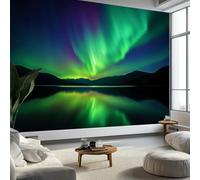 Natural Scenery Alaska Northern Lights Non-Woven Wallpaper 400 x 280 cm Bedroom Wall Mural, Green Photo Wallpaper Poster Wall Covering - Children’s Room Home Restaurant Living Room Hallway