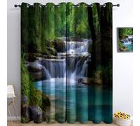 Natural Scenery Blackout Curtains 3D Print Forest Waterfall Eyelet Curtains, Green Darkening Thermal Insulated Window Drapes For Living Room Bedroom Boys Girls Room 55" W x 102" L