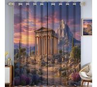Natural Scenery Blackout Curtains for Bedroom 72 inch Drop Eyelet Curtains for Living Room Nursary Temple In The Distance, Mountains At Sunset Thermal Insulated Window Curtain Panels 2 Panels Purple