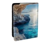 Natural Scenery Colorful Cliffs and Sea Views Printed Passport Holder,Travel Pu Leather Passport Cover Case Organiser for Men Women,6.5 Inch