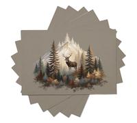 Natural Scenery Cotton Linen Place Mats for 6 Elk Forest Snow Mountain Printed Placemats Large Cotton Linen Non-Slip Tablemats for Party Kitchen Restaurant (45x30CM)