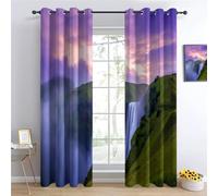 Natural Scenery Curtains Decoration Room Darkening, Green Hills Misty Waterfall drop Curtain Pair Eyelet Drapes for Living Room Kids Bedroom Nursery 117 x 138 cm 2 Panels