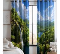 Natural scenery Curtains Eyelet 100% Blackout, Room Darkening Curtains Forests mountains lakes 2 Panels W 110 x L 102 inches Thermal Window Drapes light blue for Kids Boys Girls Bedroom Living Room