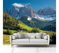 Natural Scenery Dolomites Village Non-Woven Wallpaper 400 x 280 cm Bedroom Wall Mural, Green Photo Wallpaper Poster Wall Covering, for Children’s Room Home Restaurant Living Room Hallway