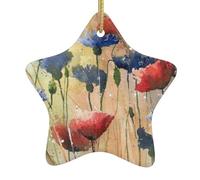 Natural Scenery Flowers Christmas Ceramic Star Ornaments Christmas Tree Decorations Home Party Decorations