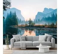 Natural Scenery Photo Wallpaper 300 X 210 Cm - Non-Woven Premium Art Print Fleece Wall Mural Decoration Poster Picture Design Modern - Blue Mountains Streams for Kids Bedroom Living Room