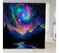 Natural Scenery Shower Curtain 72" W x 72" L Colorful Gradient Galaxy Clouds Spiral Bathroom Curtains for Kids Teens Adults Jungle Trees Mountain River Decor Bath Curtain for Bathtub with 12 Hooks