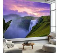 Natural Scenery Skogafoss Waterfall in Iceland Wallpaper Bedroom Kids Boys 3D Wallpaper Mural, Green Kids Teens Room Poster Photo Wall Mural Themed Room Playroom 350 x 256 cm