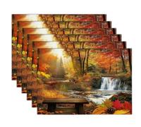 Natural Scenery Table Mats Set of 4, Autumn Forest Washable Non-slip Place Mats Heat Insulation Placemats for Kitchen Dinning Restaurant, 30 x 45cm, Reddish Brown