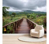 Natural Scenery Theme Wall Mural Wallpaper 200x140 cm - Jungle Boardwalk Sky Pattern Poster Non-Woven Art Photo Wallpaper, Colorful 3D Effect Wall Mural Covering for Living Room Bedroom Office Decor