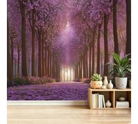 Natural Scenery Theme Wall Mural Wallpaper 250x175 cm - Cherry Blossom Tree Petals Path Pattern Poster Non-Woven Art Photo Wallpaper, Purple 3D Wall Mural Covering for Living Room Bedroom Office