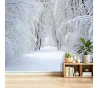Natural Scenery Theme Wall Mural Wallpaper 250x175 cm - Winter Forest Branches Path Pattern Poster Non-Woven Art Photo Wallpaper, White 3D Effect Wall Mural Covering for Living Room Bedroom Office