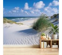 Natural Scenery Theme Wall Mural Wallpaper 300 x 210 cm (WxH), Sand Dunes Grass White Clouds Pattern, White Azure Poster 3D Wall Mural Photo Wallpaper Decoration for Bedroom Living Room Hallway