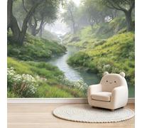 Natural Scenery Theme Wall Mural Wallpaper 400x280 cm - Valley Meadow Trees Pattern Poster Non-Woven Art Photo Wallpaper, Green 3D Effect Wall Mural Covering for Living Room Bedroom Office Decor