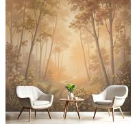 Natural Scenery Tranquil Photo Wallpaper 400 x 280 cm, Non-Woven Premium Autumn Forest Mist Print Wall Mural Decoration Poster Picture, Yellow Wallpaper for Living Room TV Backdrop Dining Room