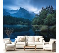 Natural Scenery Wallpaper 400 x 280 cm(W x H), Mountains Lake Wall Mural Home Decor, Wallpaper for Bedroom Dorm Living Room, Photo Wall Paper