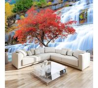 Natural Scenery Wallpaper, Autumn Waterfall Trees Murals 250 X 175 Cm Premium Non-Woven Wallpaper for Adults Kids Bedroom Living Room Lounge Tv Backdrop On Trend Print Murals Multicolor
