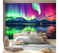 Natural Scenery Wallpaper for Living Room Peel and Stick 350 x 256 cm Wallpaper Self Adhesive Removable Wall Mural for Walls, Green Aurora Snow Mountain Lake Wall Sticker for Bedroom Decor