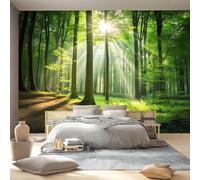 Natural Scenery Wallpaper for Living Room Peel and Stick 350 x 256 cm Wallpaper Self Adhesive Removable Wall Mural for Walls, Green Jungle Sunshine Grass Wall Sticker for Bedroom Kids Bedroom Decor