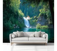 Natural Scenery Waterfall Green Plants Non-Woven Wallpaper 400 x 280 cm Bedroom Wall Mural, Green Photo Wallpaper Poster Wall Covering, for Children’s Room Home Restaurant Living Room Hallway
