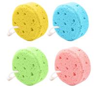Natural Sea Sponge,Round Shower Sponges for Women Men, Gentle Exfoliating Body Sponge for Deep Cleansing, Soft for Sensitive Dry Skin (4Pcs)