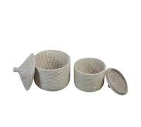 Natural Seagrass Handwoven Laundry basket with lid (Natural, 2 pcs set)