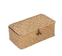 Natural Seagrass Storage Baskets Durable Simple Portable Exquisite Rectangular Storage Baskets with Lid for Kitchen S