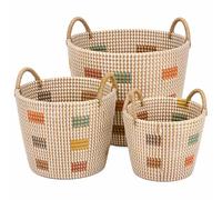 Natural Seagrass Storage Baskets Set of 3 with Handles, Handwoven Decorative Nesting Bins for Blankets, Towels, Toys, Closet, Living Room