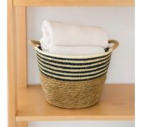 Natural Seagrass Stripe Storage Basket With Handles 30Cm X 25Cm