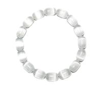Natural Selenite Crystal Bracelet for Women Men |8x12mm White Cylinder Beads | Crown Chakra Stone with Leather Pouch, Gift Box & Repair Kit | Fits About 7.5 inch Wrist