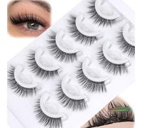 Natural Self Adhesive Lashes Short 8-14mm Self Adhesive Eyelashes No Glue Needed Reusable Press On Lashes without Eyeliner Eye Pre Glued Lashes 5 Pairs False Strip Eyelashes