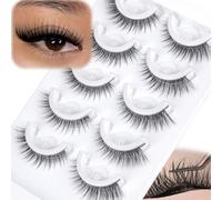 Natural Self Adhesive Lashes Short 8-14mm Self Adhesive Eyelashes No Glue Needed Reusable Press On Lashes without Eyeliner Eye Pre Glued Lashes 5 Pairs False Strip Eyelashes