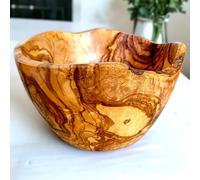 Natural Shaped Olive Wood Rustic Salad Bowl | Handcrafted Unique Serving Dish | Eco-Friendly Kitchenware | Durable and Elegant Tableware | Perfect for Salads Fruits and Snacks (20cm)