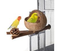 Natural Shell Bird Nest with Grated , Parrot and Small Hidden Cabin with Branch, Pine Cone And Bell Decoration, And Friendly Of The Environment