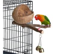 Natural Shell Bird Nest with Grated , Parrot and Small Hidden Cabin with Branch, Pine Cone And Bell Decoration, And Friendly Of The Environment