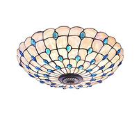 Natural Shell Glass Ceiling Lights, Retro Art Stained Glass Mosaic Ceiling Lamp Flush Mount, Vintage Crystal Decor Chandelier for Living Room Bedroom Dining Room Farmhouse Kitchen Island Light,40cm