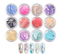 Natural Shell Stone Piece, 12 Box Colorful Nail Art Decoration Square Long Strip Abalone Shell Slices Nail Decoration