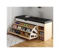 Natural Shoe Storage Bench with Cushion Seat Adjustable Shelves & 1 Flip Drawer Versatile Shoe Rack for Hallway Living Room Bathroom Garage Bedroom