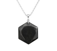 Natural Shungite Necklace from Karelia, Hexagon Stone Pendant with Adjustable Chain, Six Point Sacred Geometry Jewelry, Meaningful Protection Balance Gift for Women Men