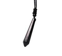 Natural Shungite Pendant Necklace - Polished Black Crystal Point with Adjustable Cord for Negative Energy Protection and Healing
