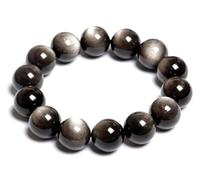 Natural Silver Obsidian Crystal Bracelet - Handmade Stretch Beads Jewelry for Spiritual Healing and Protection(14mm)