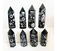 Natural Silver Quartz Obsidian Pillars Star Moon Crystal Stone Wand Obelisk Gift-About 50-60mm