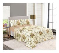 (Natural, Single) Floral Sheet Set Olivia 100% Brushed Cotton Thermal Flannelette Fitted Sheet Set Flat Sheet & Pillowcases Bedding Set