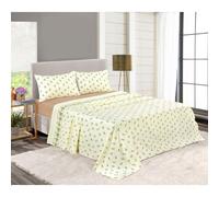 (Natural, Single) Rosebud Floral Flannelette Sheet Set 100% Brushed Cotton Thermal Fitted Sheet Flat Sheet & Pillowcases Bedding Set