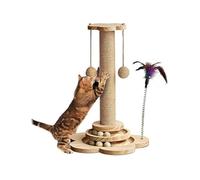 Natural Sisal Cat Scratching Post - 45cm Sturdy Cat Tree for Indoor Cats, Kitten Activity Centre with Play Platform, Hanging Toys & Scratching Board, Easy Assembly for Small Spaces