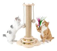 Natural Sisal Cat Scratching Post 45cm Tall, Sturdy Indoor Cat Scratcher for Kittens & Small Cats, Cat Play Platform with Interactive Hanging Toys, Easy Assembly Space-Saving Cat Toy