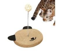 Natural Sisal Cat Scratching Post - Interactive Stand with Cat Head Design | Home Furniture Protection, Mental and Physical Stimulation Toy, Mat with Integrated Bell for Kitten Indoor