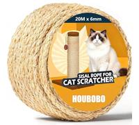 Natural Sisal Rope for Cat Scratcher, 20M x 6mm Cat Tree Rope Twine for Cat Scratching Post Replacement, DIY Thick Twine for Craft Projects Garden Home Decoration Packing Bundling
