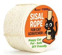 Natural Sisal Rope for Cat Scratcher Tree Thick 5-mm 1/5 Inch by 100 Feet, Cat Tower Climbing Twine for Cat Scratching Post Replacement, Scratch Post Repairing, Replace, Recovering and DIY, White