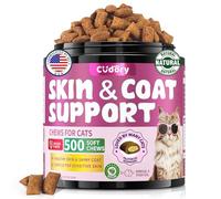 Natural Skin and Coat Support for Cats - Crunchy and Creamy Chicken Chews with Omega 3, Biotin and Vitamin E - Helps Maintain Healthy Skin and a Glossy Coat - 500 Chews
